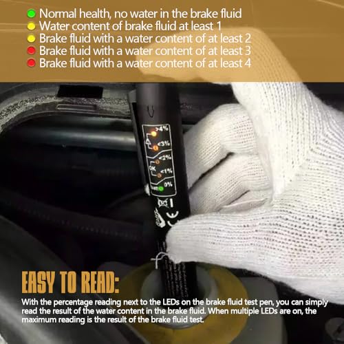 Lecctso Brake Fluid Tester, Auto Brake Diagnostic Testing Tool, Brake Fluid Liquid Testing Pen, Brake Fluid Detection Pen for Automobiles with 5 LED Indicators Compatible with DOT 3/4 /5 Brake Fluid Liquid - Image 5