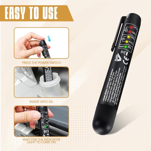 Lecctso Brake Fluid Tester, Auto Brake Diagnostic Testing Tool, Brake Fluid Liquid Testing Pen, Brake Fluid Detection Pen for Automobiles with 5 LED Indicators Compatible with DOT 3/4 /5 Brake Fluid Liquid - Image 4