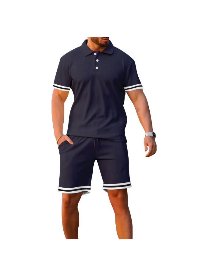 Loose Casual Men's Sportswear Set Short Sleeve POLO Shirt And Shorts  Summer Trendy Button up Male Fashion - Image 1