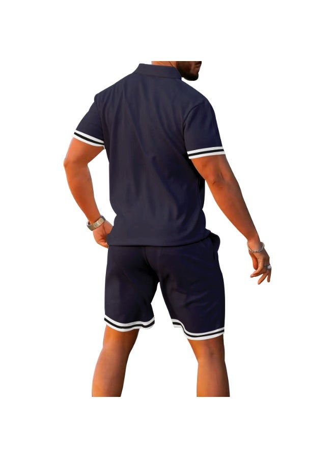 Loose Casual Men's Sportswear Set Short Sleeve POLO Shirt And Shorts  Summer Trendy Button up Male Fashion - Image 2