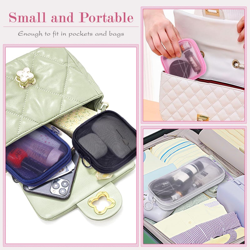 Sinzip 4 Pieces Mini Zipper Nylon Mesh Pouch, Mesh Cosmetic Bags Makeup Bags, Multipurpose Travel Toiletry Bags for Office Supplies and Travel Accessories (Multicolored, S) - Image 5