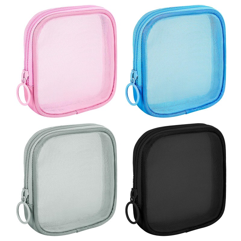 Sinzip 4 Pieces Mini Zipper Nylon Mesh Pouch, Mesh Cosmetic Bags Makeup Bags, Multipurpose Travel Toiletry Bags for Office Supplies and Travel Accessories (Multicolored, S) - Image 1