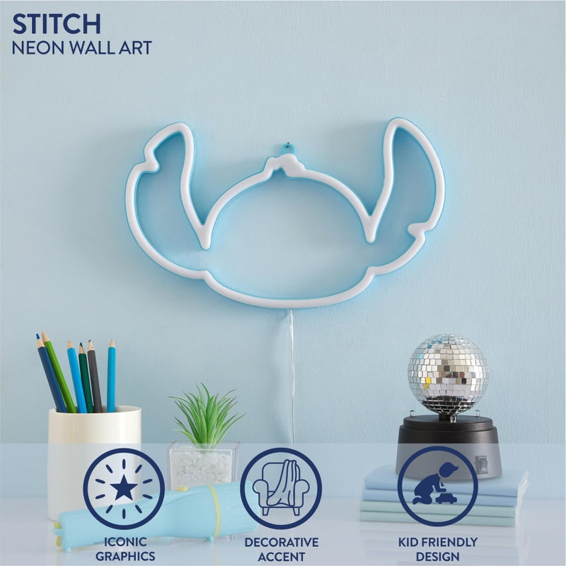 Idea Nuova Disney Stitch Neon LED Wall Art â€“ 6.8" x 11" Figural Light-Up Hanging DÃ©cor for Kids Bedroom or Playroom, Fun and Vibrant Room Accent - Image 2