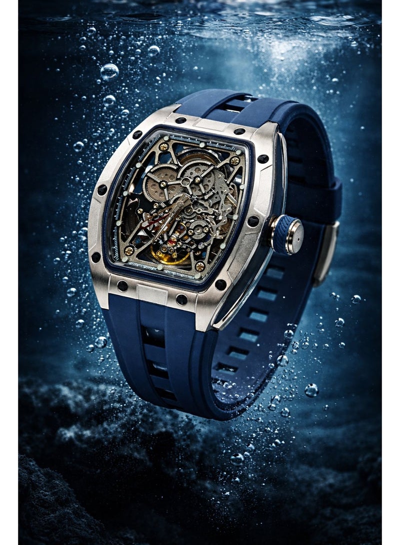 TOMRICH Phantom Skeleton Automatic Watch for Men – Luxury Open Skeleton Dial, Blue Silicone Strap, Stainless Steel Case, 30M Water Resistant - Image 5