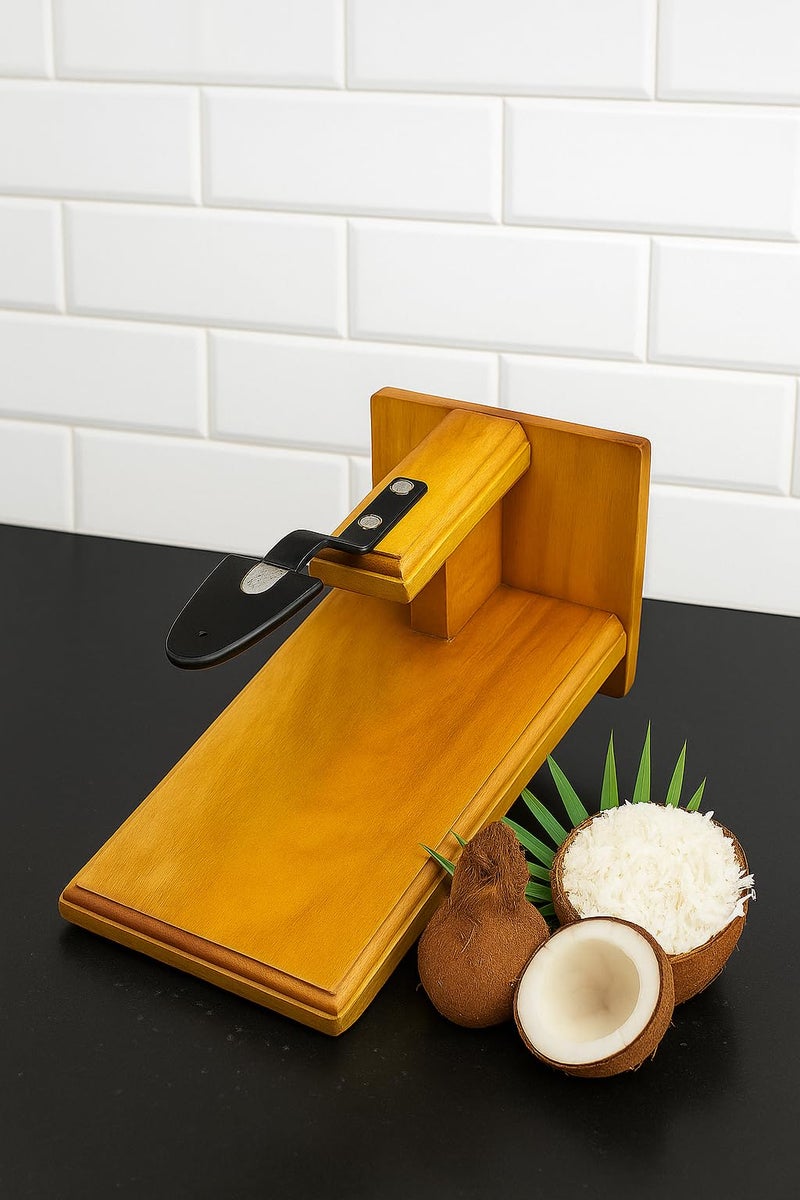 MEXZA™ Wooden Table Top Coconut Scraper Kerala Chirava Grater Thengai Thuruvi (M) - Image 1