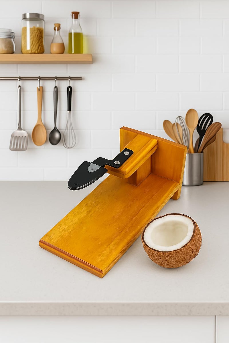 MEXZA™ Wooden Table Top Coconut Scraper Kerala Chirava Grater Thengai Thuruvi (M) - Image 5