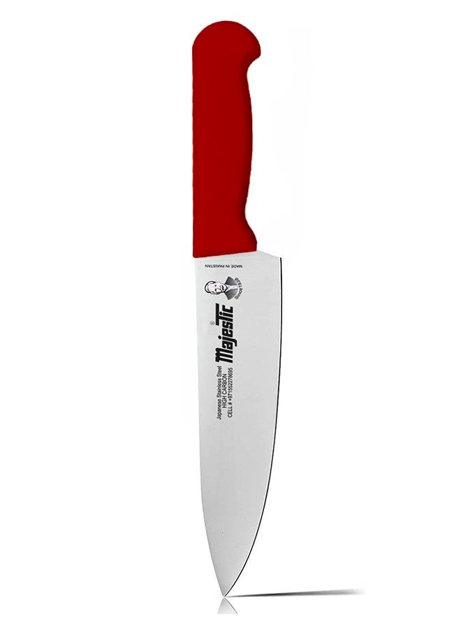 Majestic 10-Inch Chef Knife –Red, Japanese High Carbon Stainless Steel, Razor-Sharp Edge, Ergonomic Non-Slip Handle, Safe Bolster & Heel – Ideal for Precision Cutting, Chopping, Slicing & Dicing – Dishwasher Safe