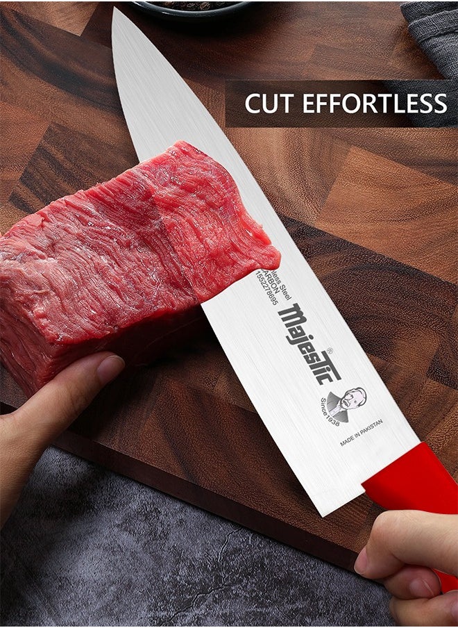 Majestic 10-Inch Chef Knife –Red, Japanese High Carbon Stainless Steel, Razor-Sharp Edge, Ergonomic Non-Slip Handle, Safe Bolster & Heel – Ideal for Precision Cutting, Chopping, Slicing & Dicing – Dishwasher Safe