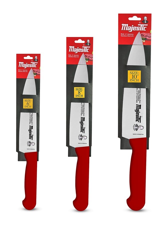 Majestic 10-Inch Chef Knife –Red, Japanese High Carbon Stainless Steel, Razor-Sharp Edge, Ergonomic Non-Slip Handle, Safe Bolster & Heel – Ideal for Precision Cutting, Chopping, Slicing & Dicing – Dishwasher Safe