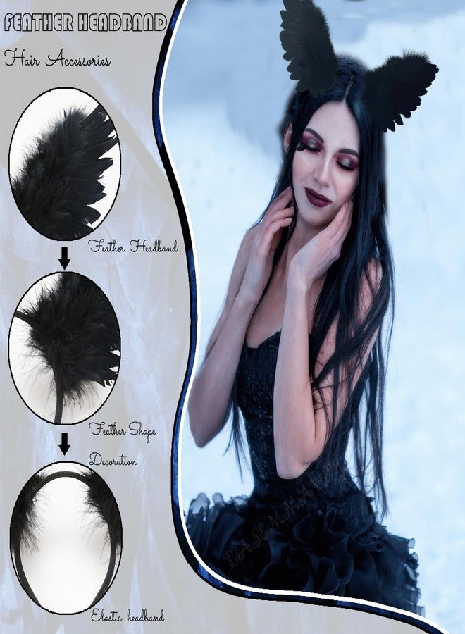 BASEMMAHER Black Feather Headbands 3D Stereo Crow Feather Wings Headband Ballet Style Swan Hair Accessories for Women Girls Bride Wedding Halloween Cosplay Costume Rave Stage Performance Party - Image 2
