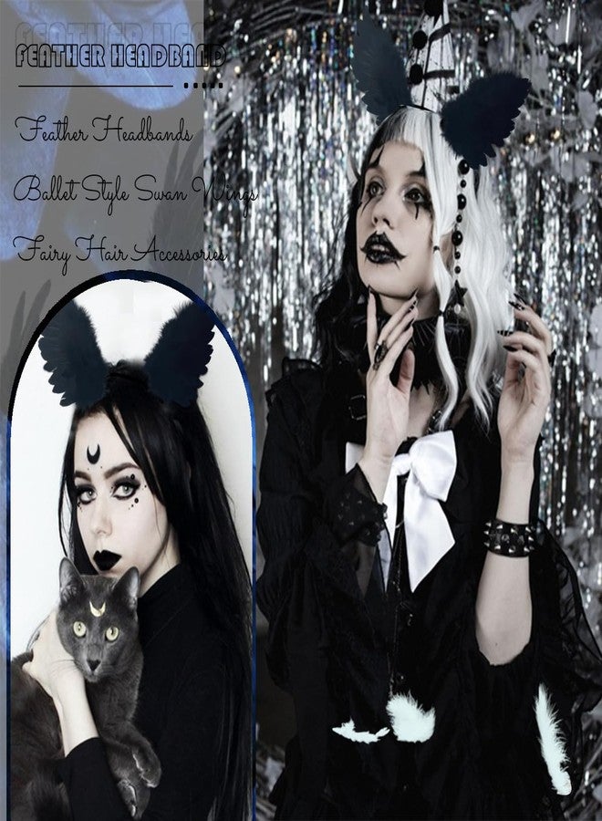 BASEMMAHER Black Feather Headbands 3D Stereo Crow Feather Wings Headband Ballet Style Swan Hair Accessories for Women Girls Bride Wedding Halloween Cosplay Costume Rave Stage Performance Party - Image 4