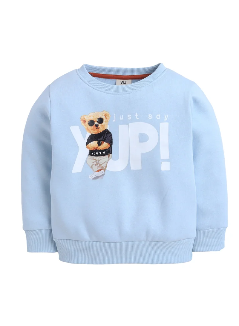 victor and jane Boys' “Just Say YUP” Teddy Graphic Sweatshirt – Dusty Blue