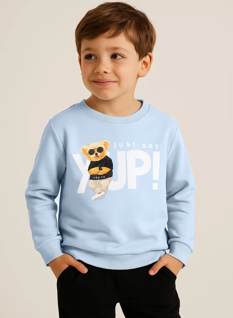 victor and jane Boys' “Just Say YUP” Teddy Graphic Sweatshirt – Dusty Blue
