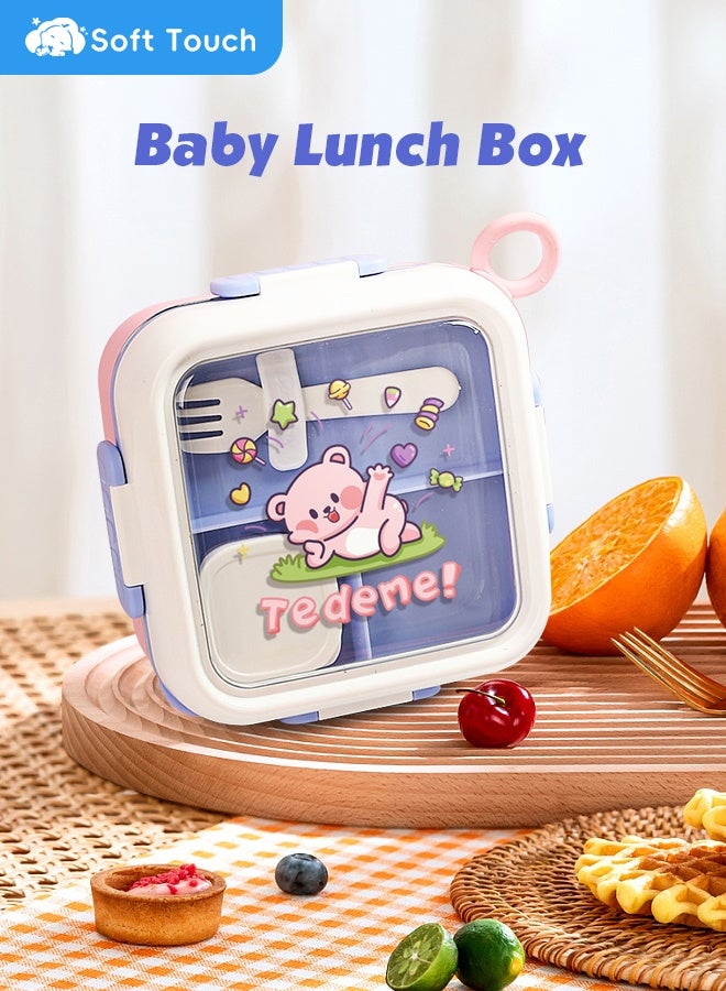 Soft Touch Stainless Steel Baby Lunch Box Portable Baby Food Container with Lid Snack Box with Sauce Cup and Spoon for School Travel Home (17.8*17.8*8.75cm) - Image 2