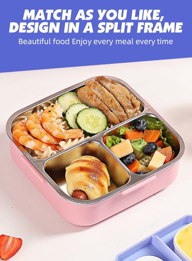 Soft Touch Stainless Steel Baby Lunch Box Portable Baby Food Container with Lid Snack Box with Sauce Cup and Spoon for School Travel Home (17.8*17.8*8.75cm) - Image 5