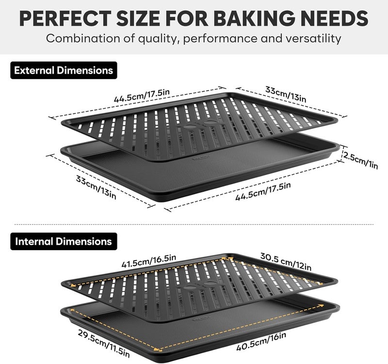 Fire More 2 Pack Half Sheet Pan with Cooling Rack 17.5” x 13”, Cookie Sheets for Baking 0.8mm Thick Non Stick Baking Sheets for Oven Heavy Duty Baking Trays with Diamond Texture - Image 4
