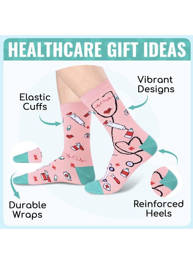 Happy Pop Women's Novelty Medical Crew Socks Funny Nurse Meds Cotton Socks 2 Pack with Gift Box - Image 2