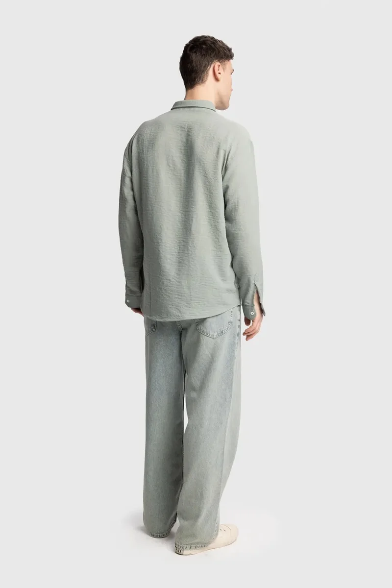 Giesto Mint Green GIESTO Oversized Button-Up Long Sleeve Shirt for Men | Best Price UAE