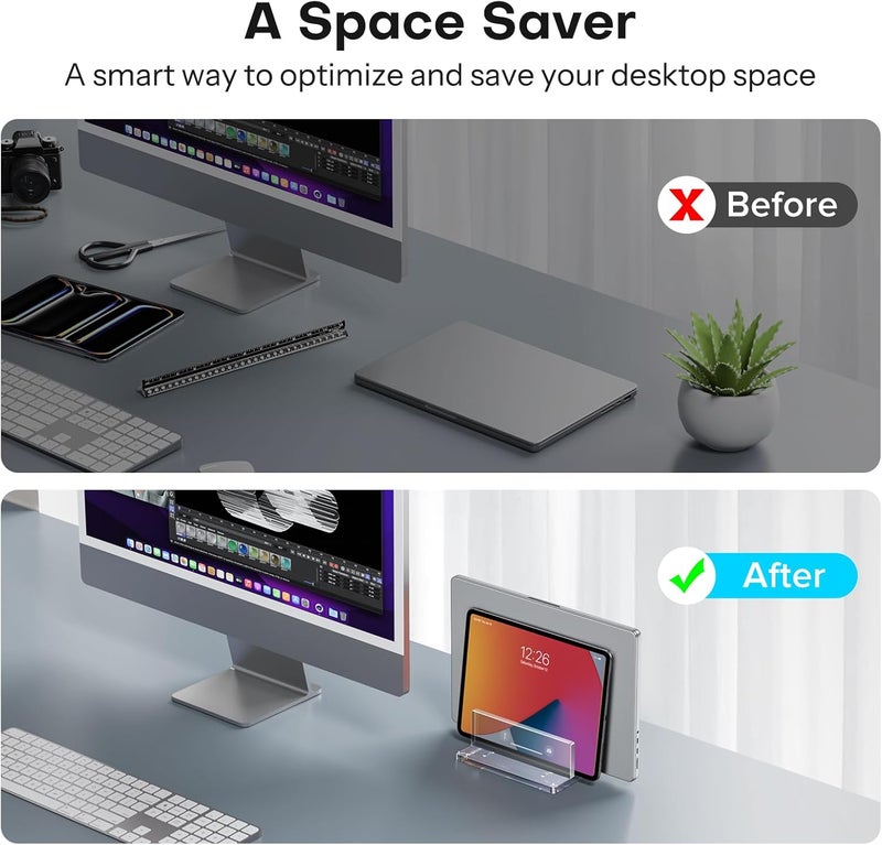 Omoton Vertical Laptop Stand for Desk, Acrylic Dual Laptop Holder Desktop Clear Adjustable Dock for MacBook Pro Air, HP, All Gaming Laptops up to 17” - Image 5