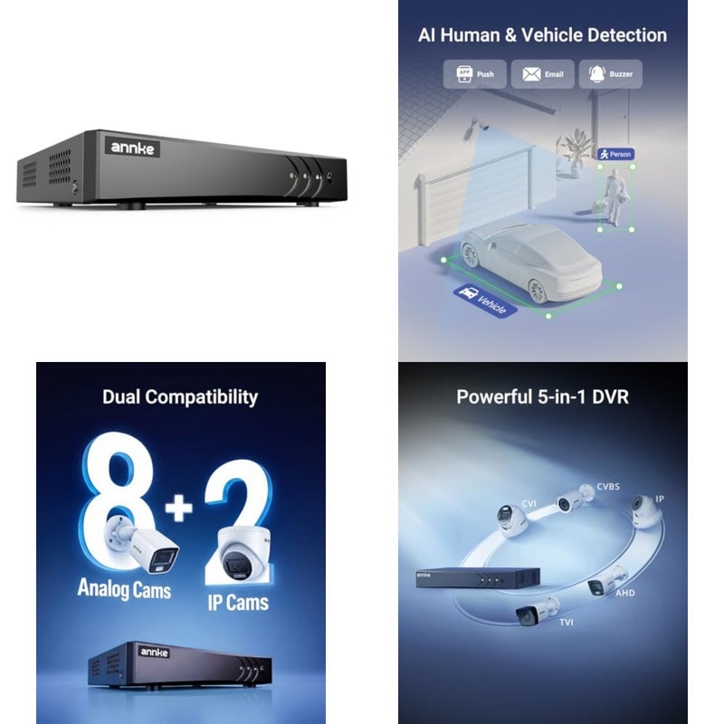 3K Lite H.265+ Security DVR Recorder with AI Human/Vehicle Detection, 8CH Hybrid 5-in-1 CCTV DVR for Surveillance Camera, Supports 8CH Analog and 2CH IP Cameras, Remote Access No Hard Drive - Image 1
