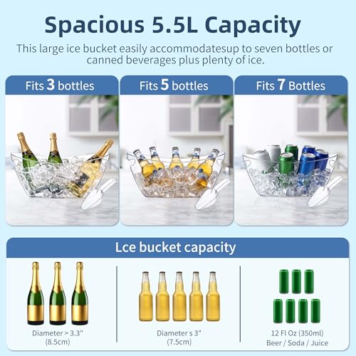 Barafat Ice Bucket for Parties 55L Clear Acrylic Champagne Bucket with Scoop Large Beverage Tub for Cocktail Bar Wine Beer Soda Drinks - Image 3