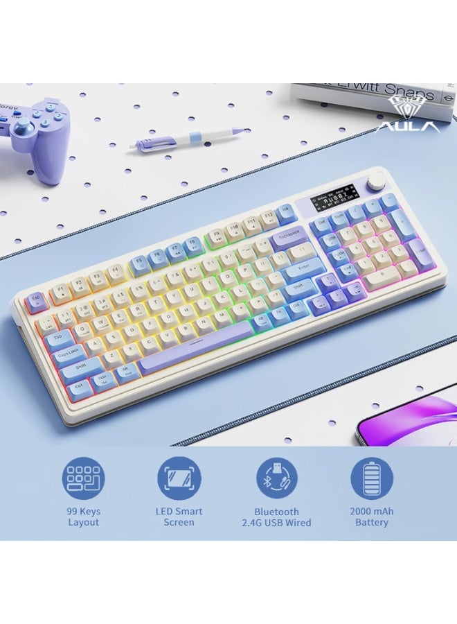 AULA S99 Pro Creamy Mechanical Gaming Keyboard – Tri-Mode BT/2.4G/USB-C, Smart Screen & Media Knob, Number Pad, RGB Backlit, Custom Mechanical Feel for MAC, PC, Xbox - Image 5