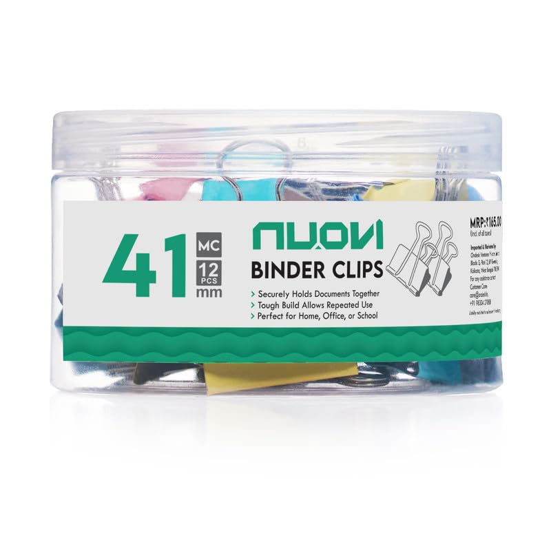 NUOVI 41mm Binder Clips-Multicolor | Made of Tempered Steel, Durable & Rust-Resistant | Perfect for Holding Loose Papers | Ideal for School, Office & Home (Pack of 12) - Image 2