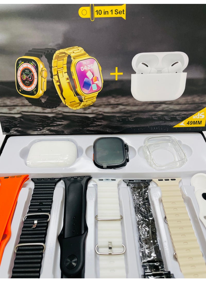 Raxoom 10 in1 Smart Watch Ultra with Earphones Or 10 Straps Full Touch Color Screen Bluetooth Calling Health and Sports Smartwatch Multicolor  - Image 3