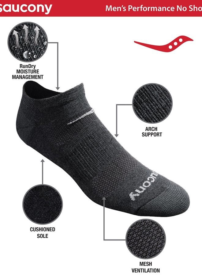 saucony Men's Multi-Pack Mesh Ventilating Comfort Fit Performance No-Show Socks, Charcoal Heather (6 Pairs), Large - Image 4