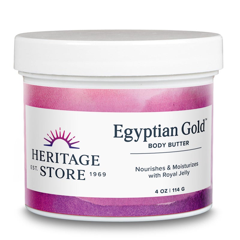 HERITAGE STORE Egyptian Gold Body Butter, Body Moisturizer for Dry Skin Care, Nourishes and Hydrates with Royal Jelly, Castor Oil, Black Seed Oil, Frankincense, Natural Honey and Propolis, 4oz - Image 1