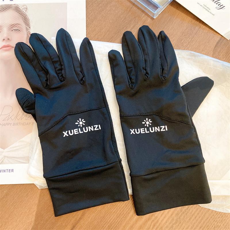 Driving Gloves womens summer sun protection breathable UV protection Ice Silk oversleeve short ice sleeve fashion touch screen Black (Sun)
