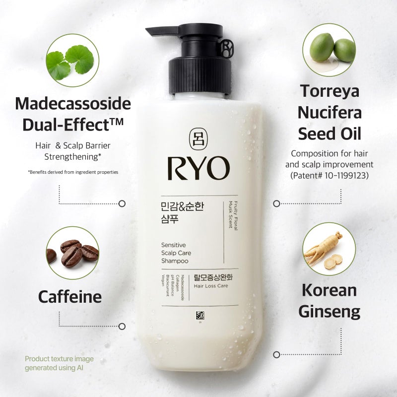 RYO Sensitive Scalp Care Shampoo with Korean Ginseng & Caffeine - Soothing and Relief for All Hair Type, Anti Loss Care, Dermatologist Tested, 16 Fl Oz. - Image 4