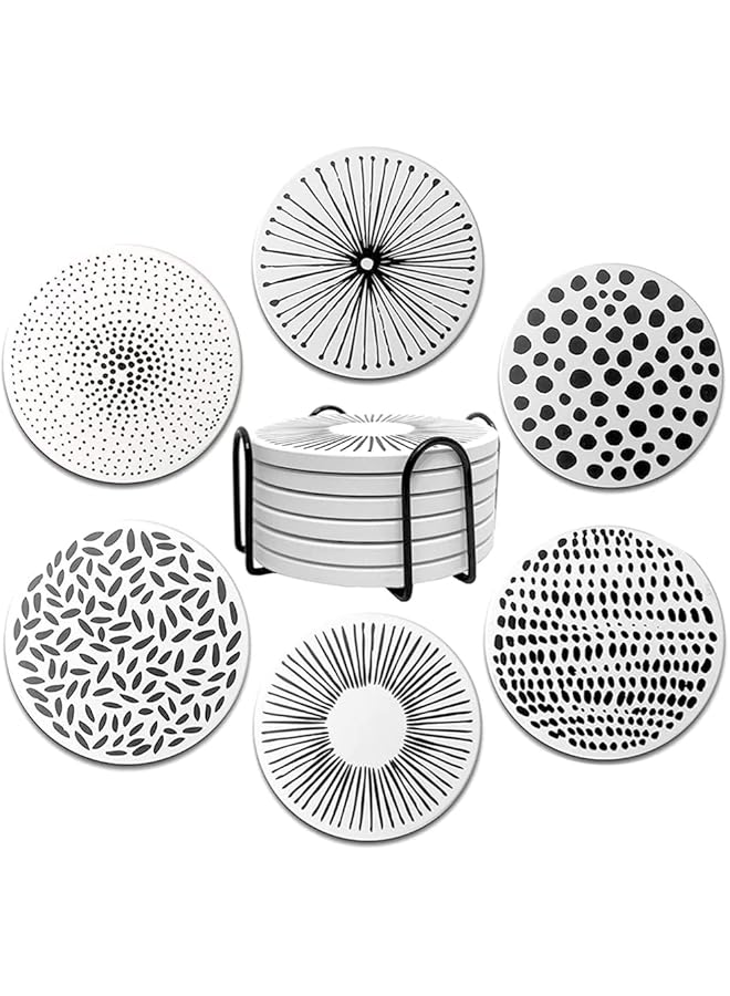 The Bros 6 Pack Drink Coasters with Holder Absorbing Ceramic Stone Coasters, Cork Bottling for Heat and Scratch Resistance, Decorative Drink Cushion Coasters, Contian Shelves - Image 1