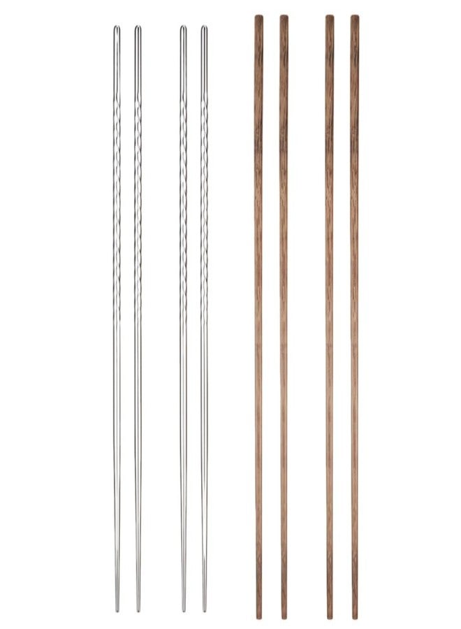 uvbws 4 Pair ultra long stainless steel wooden chopsticks (15.3 inches) and (16.5 inches), reusable, used for cooking deep fried hotpot in the kitchen, suitable for hotpot, frying, noodles, cooking - Image 1