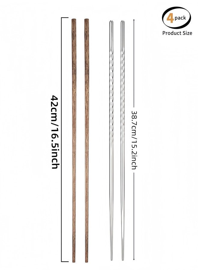 uvbws 4 Pair ultra long stainless steel wooden chopsticks (15.3 inches) and (16.5 inches), reusable, used for cooking deep fried hotpot in the kitchen, suitable for hotpot, frying, noodles, cooking - Image 2