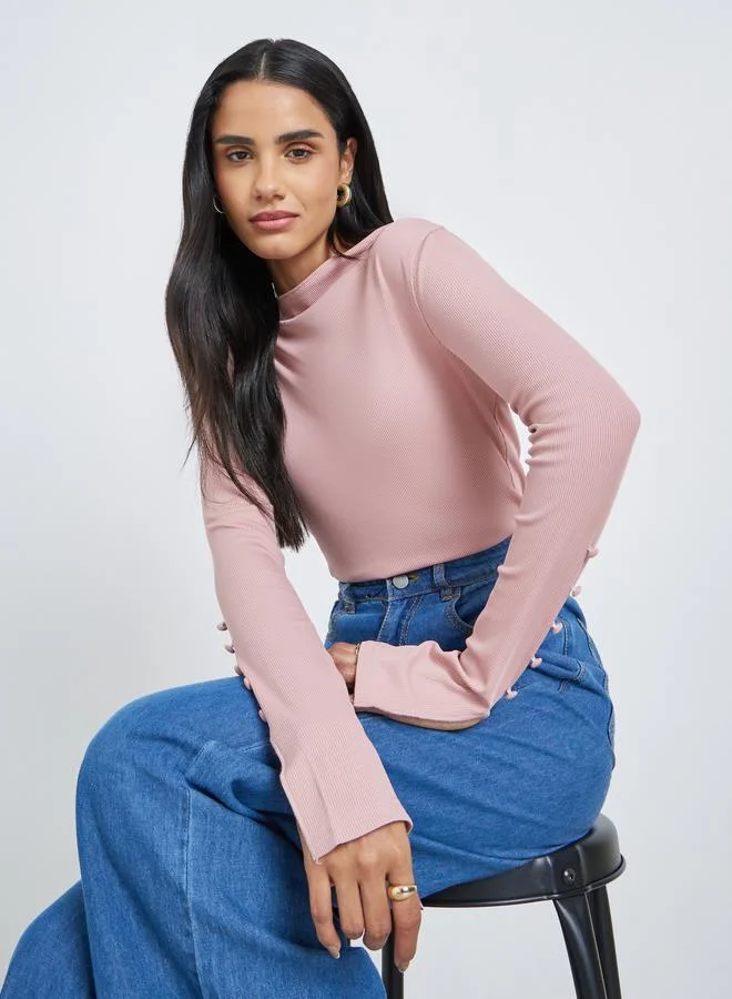 Styli Styli Textured Regular Fit Sleeve Slit Detail Top