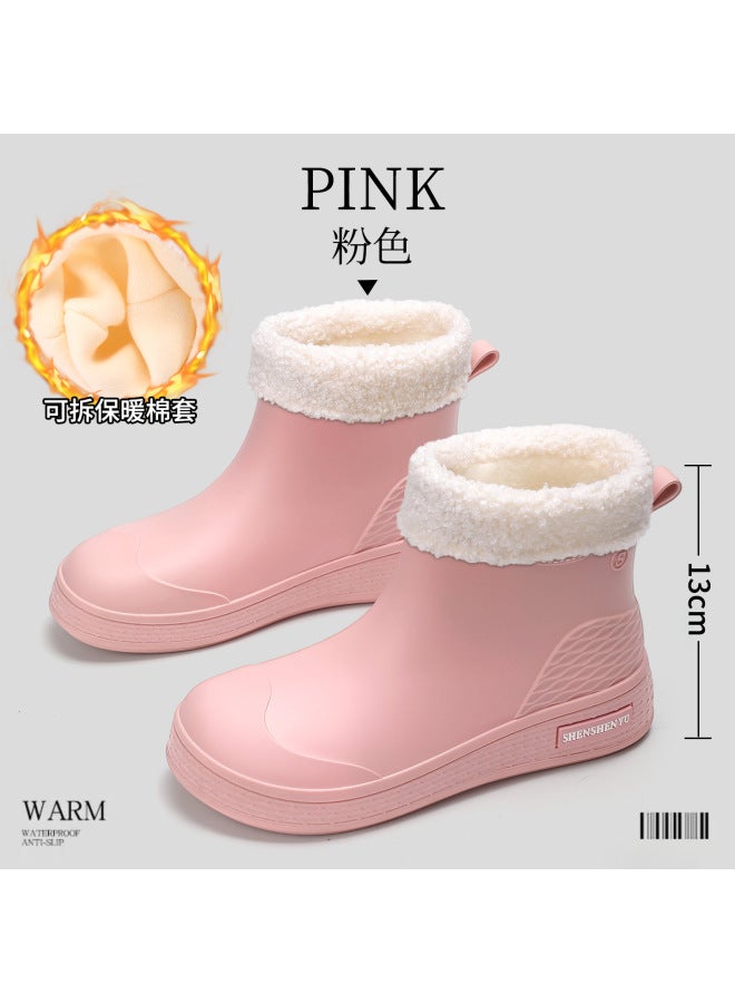 New Style Rain Boots For Women, Fashionable Short-tube Rain Boots, Fleece-lined, Non-slip, Outdoor Work Wear-resistant Waterproof Shoes
