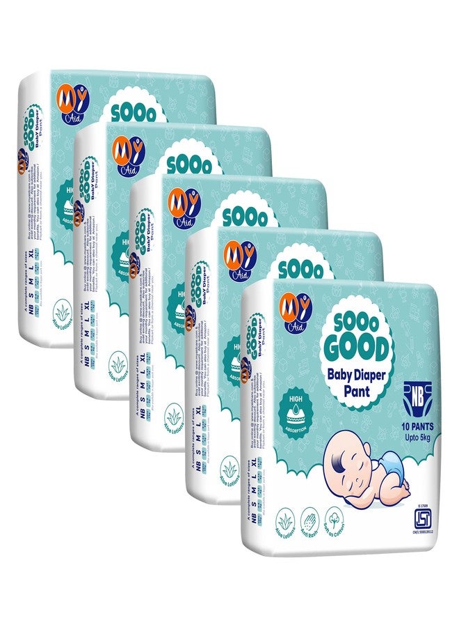 MyAid SOOO GOOD Baby Diaper Pants With Aloe Lotion & Wetness Indicator | Soft & Comfortable | Fast Absorption, Rash-Free, Leak-Proof, For Newborns Up to 5 kg, 50 Count, Pack of 5 - Image 1