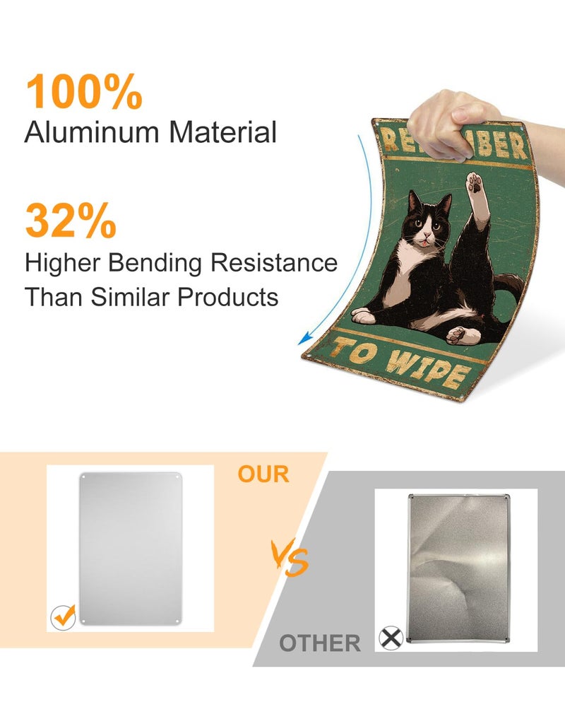 ALKB علامة قطة الحمام ALKB - تذكر أن تمسح - هدية محبي القط 8x12 بوصة عتيقة لافتة معدنية لزخارف الحمام - Image 5