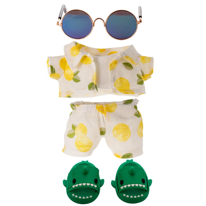 Beofinest Vacation Style Clothes for 17cm Doll Accessories for 17cm Dolls Fashion Casual Stylish 5 PCS Set Glasses Shoes Clothes Set No Doll Yellow - Image 2