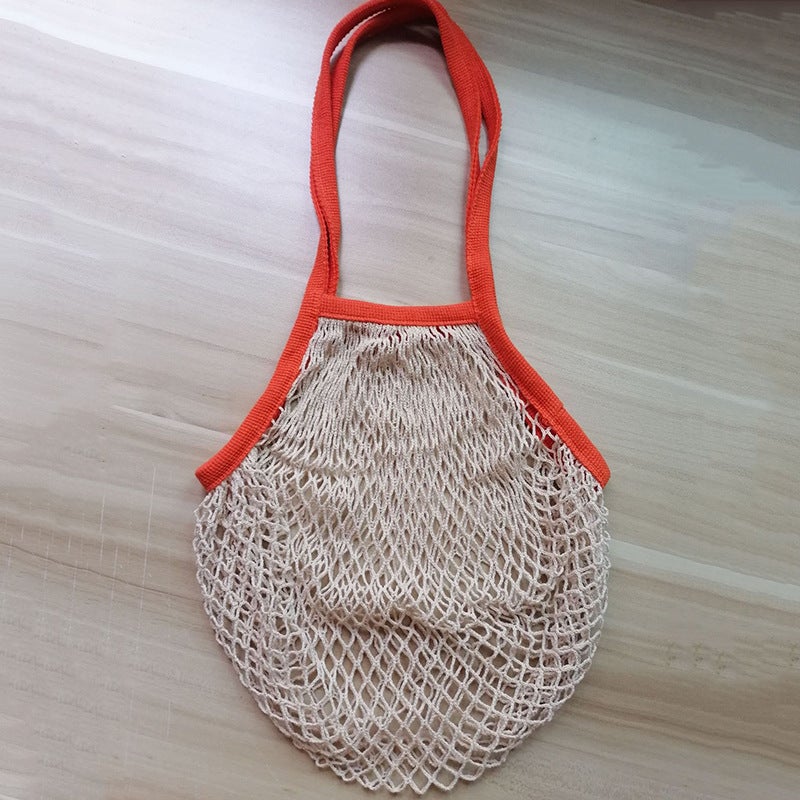 Cotton Mesh Bag for Grocery Beach Toys Orange with rice net 