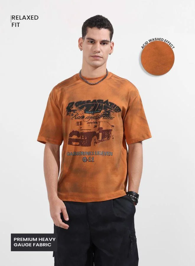 شركة المرآب الهندية Men Relaxed Fit Graphic Printed Crew Neck Half Sleeves T-Shirt