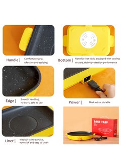 KYD Electric Grill Pan, Non Stick Household Multi-functional Small Baking Pan 600W Convenient Barbecue Oven Yellow 30 cm  - Image 5
