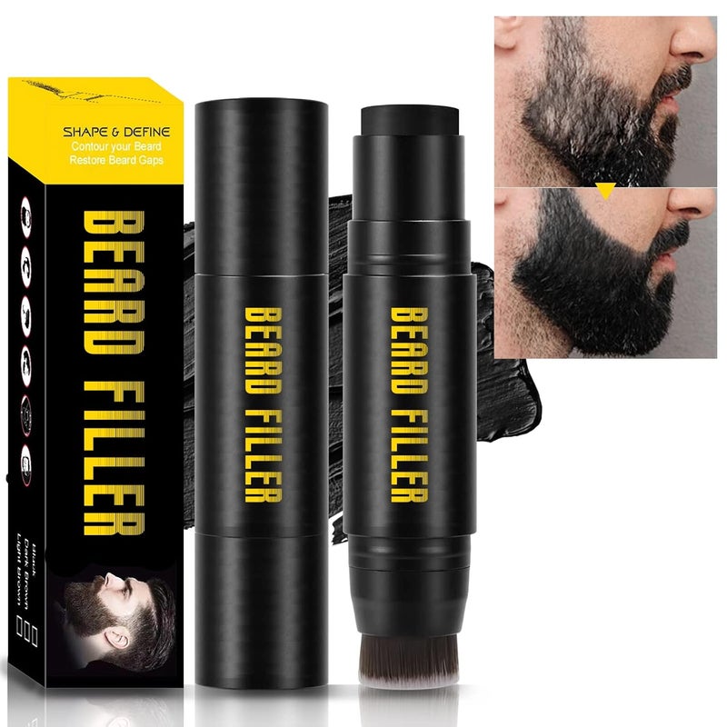 Beard Filler 2in1 Filling Stick and Brush for Men Waterproof LongLasting Natural Finish Enhances Facial Hair and Moustache Makeup  Black