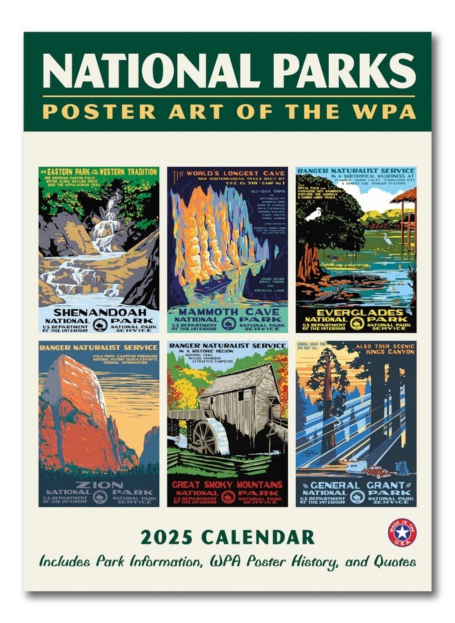 Ziga Media National Parks Grid Wpa Wall Calendar 2025, Monthly January-December 8.75'' X 12" (Made In Usa) Multicolor  - Image 1
