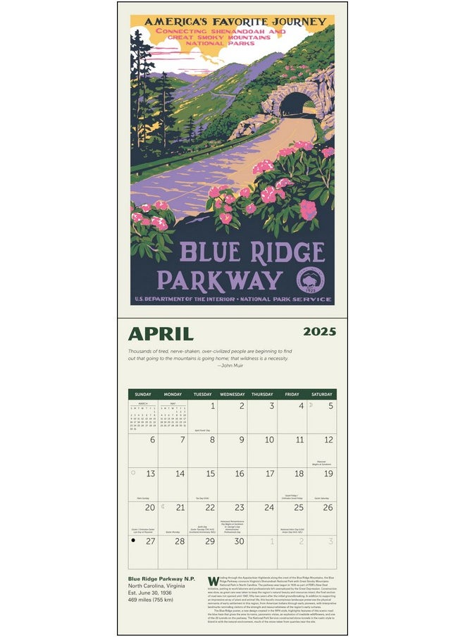 Ziga Media National Parks Grid Wpa Wall Calendar 2025, Monthly January-December 8.75'' X 12" (Made In Usa) Multicolor  - Image 3