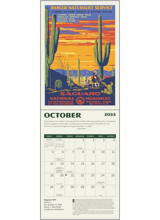 Ziga Media National Parks Grid Wpa Wall Calendar 2025, Monthly January-December 8.75'' X 12" (Made In Usa) Multicolor  - Image 4