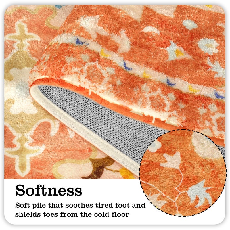 Uphome Boho Tribal Bathroom Rugs Orange Cute Floral Bathroom Mat Non-Slip Machine Washable Bath Rug Soft Oriental Bath Mats for Bathroom Decor for Sink Shower Doormat Tub  20x31 inch - Image 2