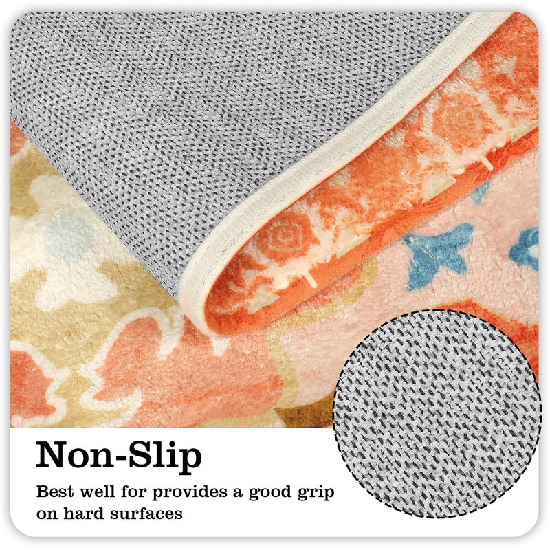 Uphome Boho Tribal Bathroom Rugs Orange Cute Floral Bathroom Mat Non-Slip Machine Washable Bath Rug Soft Oriental Bath Mats for Bathroom Decor for Sink Shower Doormat Tub  20x31 inch - Image 3