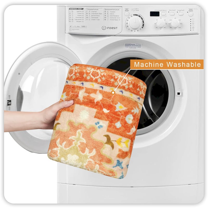 Uphome Boho Tribal Bathroom Rugs Orange Cute Floral Bathroom Mat Non-Slip Machine Washable Bath Rug Soft Oriental Bath Mats for Bathroom Decor for Sink Shower Doormat Tub  20x31 inch - Image 4